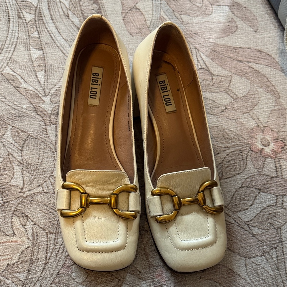Bibi Lou Cream Flats with Gold Detail